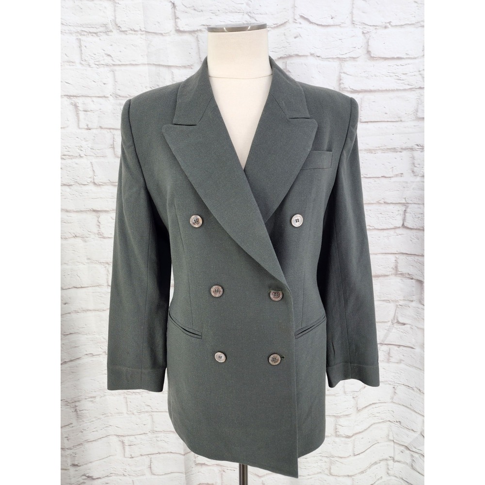 Vintage Wool Blazer Womens Size 8 Green Academia Steampunk Double Breasted Retro